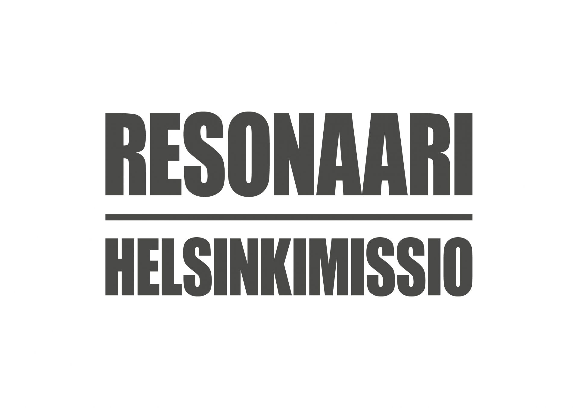 Resonaarin logo, jossa lukee isoilla kirjaimilla Resonaari Helsinkimissio. Sanojen välissä harmaa vaakaviiva.